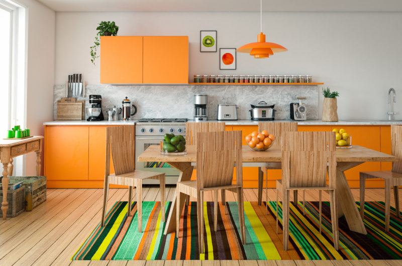 Digitally generated contemporary domestic kitchen interior design.